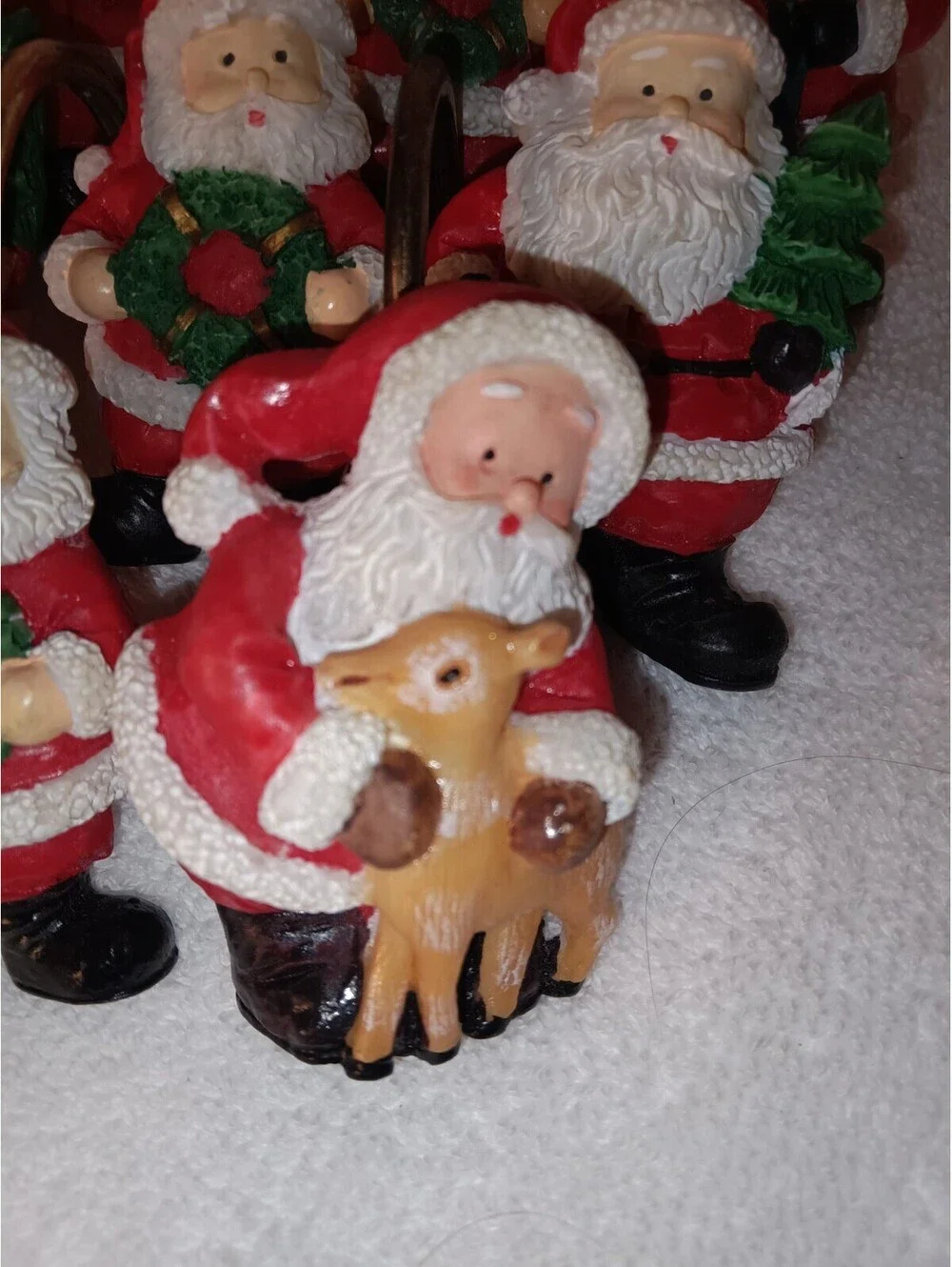 Vintage Christmas Santa Claus Shower Curtain Hooks Set of 12 Resin Retro Kitsch